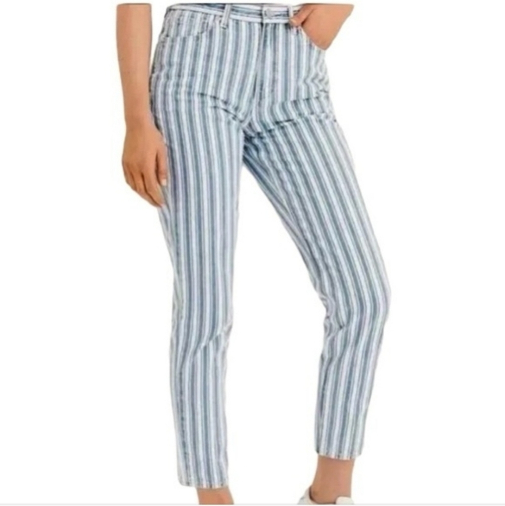 AMERICAN EAGLE OUTFITTERS Blue & White Striped High Waist Ankle Jeans 6 Long